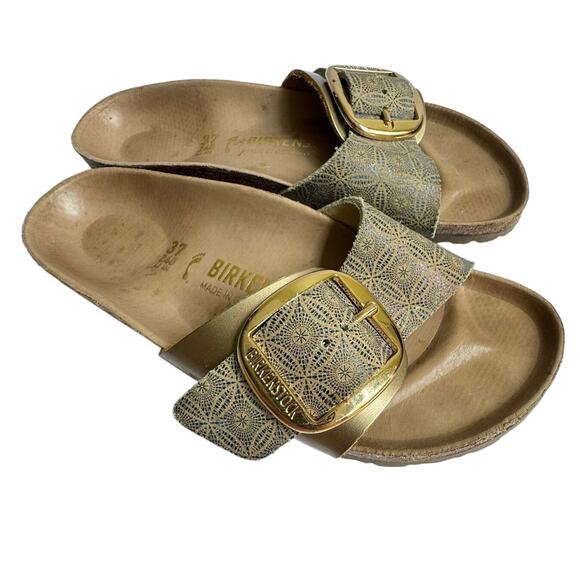 Birkenstock Womens Size 37 Madrid Big Buckle Sandals Ceramic Pattern Blue Gold - Picture 1 of 10